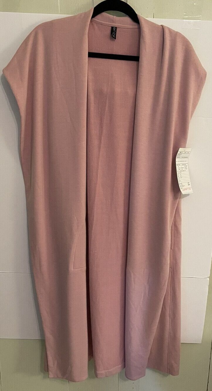 Onzie Sleeveless Hooded Duster Dusty Rose Sweatshirt Athleisure Pen Mark On Hood